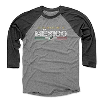 Men's 500 Level Black/Heather Gray Mexico National Team Inline 3/4-Sleeve Tri-Blend Baseball T-Shirt