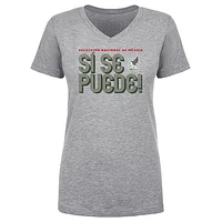 Women's 500 Level  Heather Gray Mexico National Team Si Se Puede Inline Bold V-Neck T-Shirt