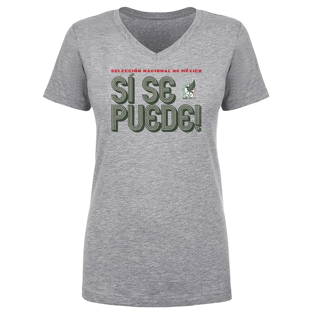 Women's 500 Level Heather Gray Mexico National Team Si Se Puede Inline Bold V-Neck T-Shirt