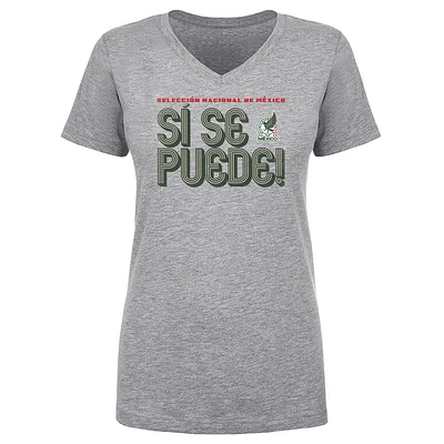 Women's 500 Level  Heather Gray Mexico National Team Si Se Puede Inline Bold V-Neck T-Shirt