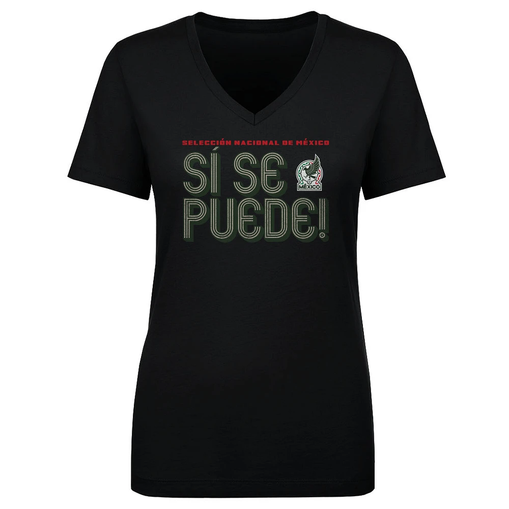 Women's 500 Level Black Mexico National Team Si Se Puede Inline Bold V-Neck T-Shirt