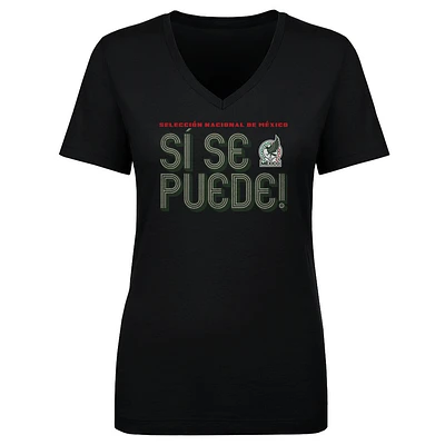 Women's 500 Level  Black Mexico National Team Si Se Puede Inline Bold V-Neck T-Shirt