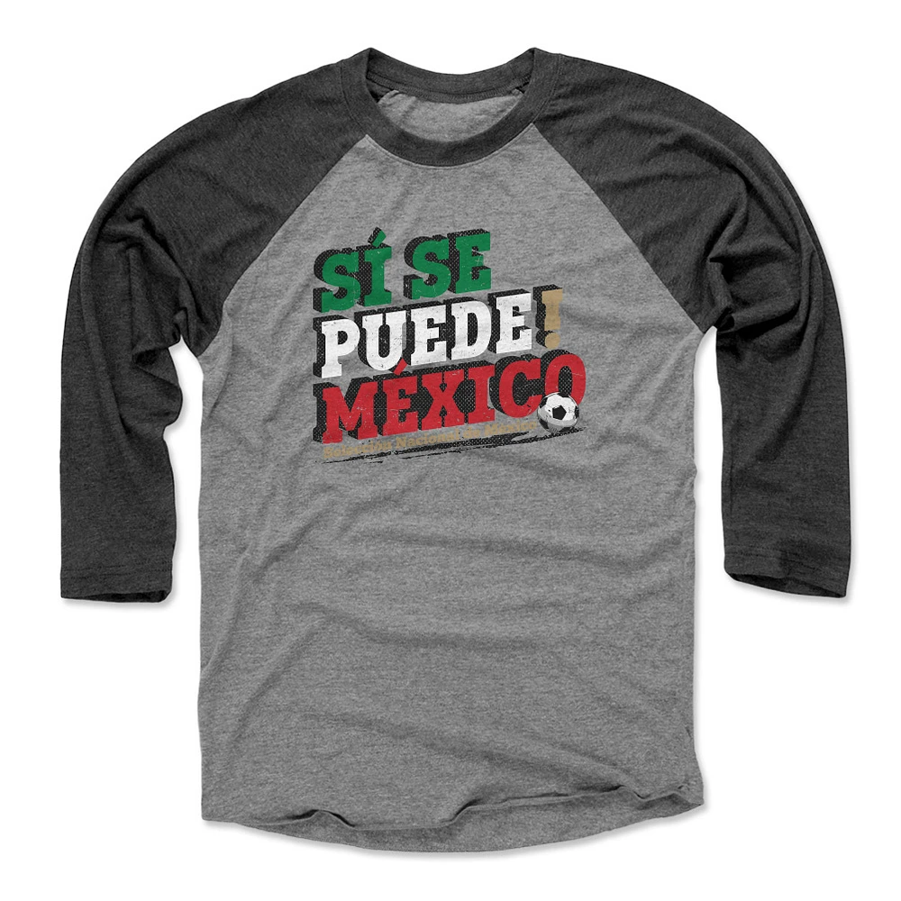 Men's 500 Level Black/Heather Gray Mexico National Team Si Se Puede Raglan 3/4-Sleeve Baseball T-Shirt