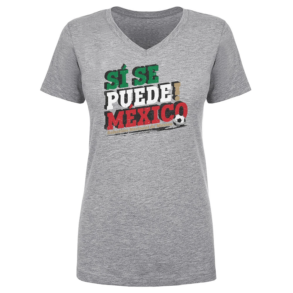 Women's 500 Level Heather Gray Mexico National Team Si Se Puede V-Neck T-Shirt