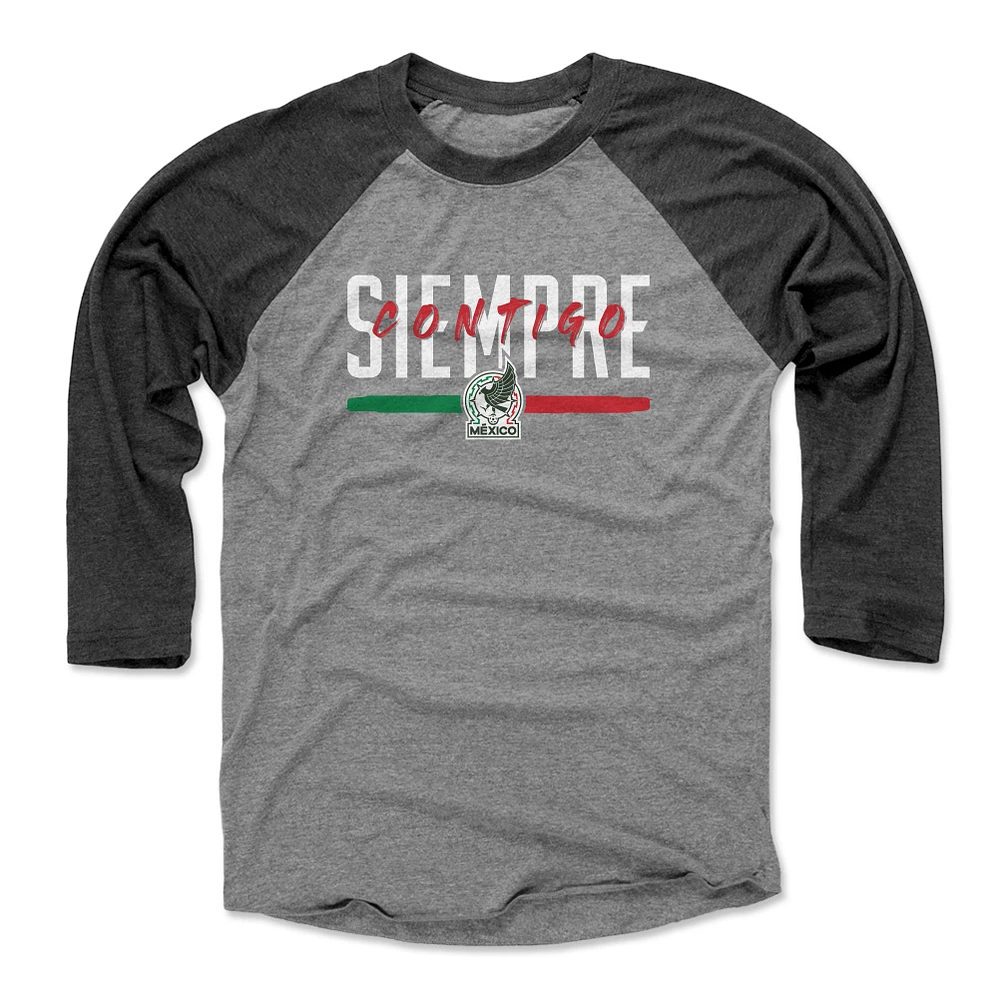Men's 500 Level Black/Heather Gray Mexico National Team Siempre Contigo 3/4-Sleeve Tri-Blend Baseball T-Shirt