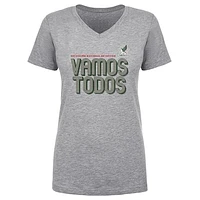 Women's 500 Level Heather Gray Mexico National Team Vamos Todos Inline Bold V-Neck T-Shirt