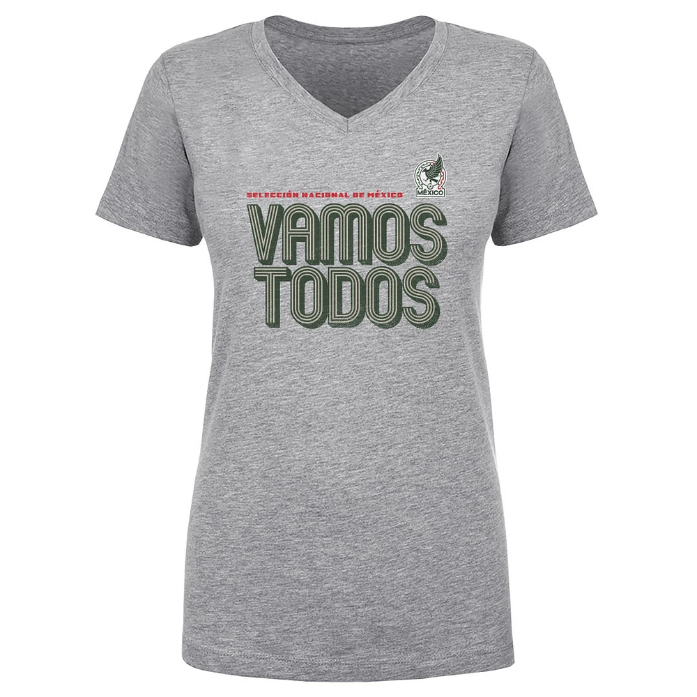 Women's 500 Level Heather Gray Mexico National Team Vamos Todos Inline Bold V-Neck T-Shirt