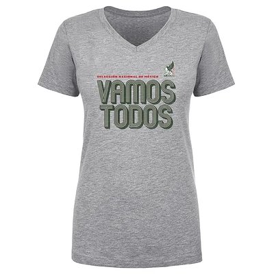 Women's 500 Level Heather Gray Mexico National Team Vamos Todos Inline Bold V-Neck T-Shirt
