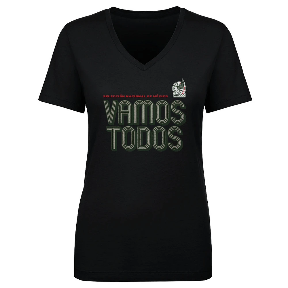Women's 500 Level Black Mexico National Team Vamos Todos Inline Bold V-Neck T-Shirt