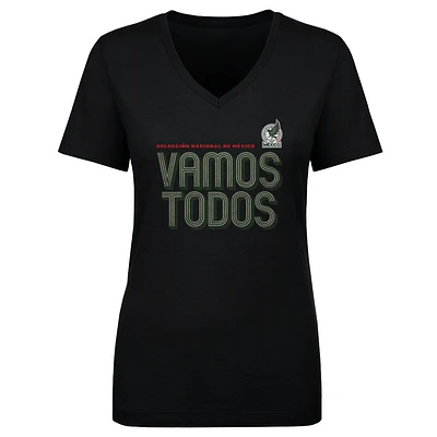 Women's 500 Level Black Mexico National Team Vamos Todos Inline Bold V-Neck T-Shirt