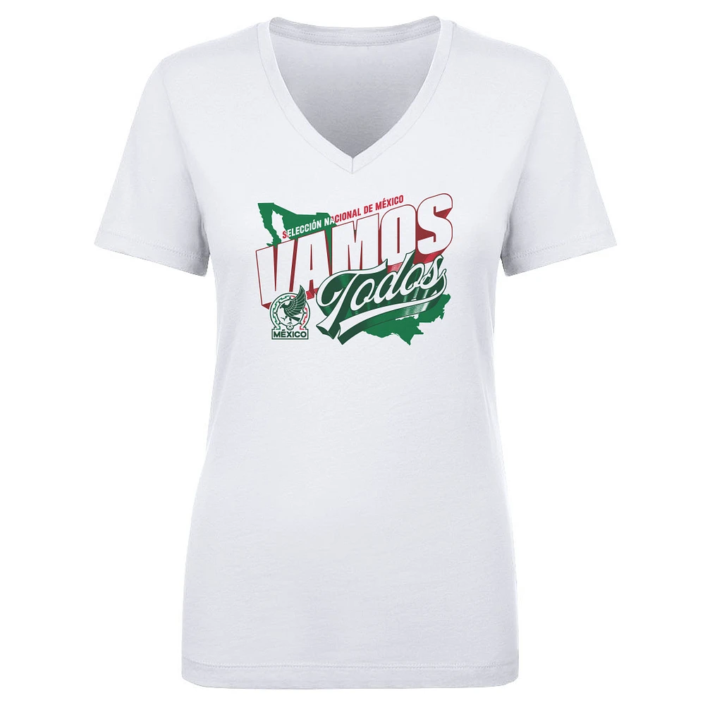 Women's 500 Level White Mexico National Team Vamos Todos Country V-Neck T-Shirt
