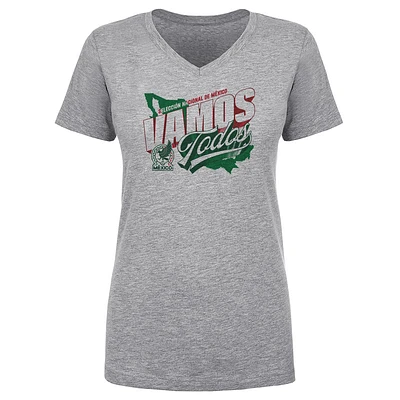 Women's 500 Level Heather Gray Mexico National Team Vamos Todos Country V-Neck T-Shirt
