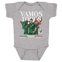 Infant 500 Level Heather Gray Mexico National Team Vamos Todos Julián Quiñones, Santiago Giménez & Edson Álvarez Bodysuit