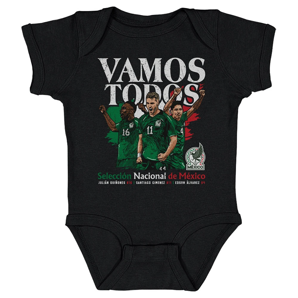 Infant 500 Level Black Mexico National Team Vamos Todos Julián Quiñones, Santiago Giménez & Edson Álvarez Bodysuit