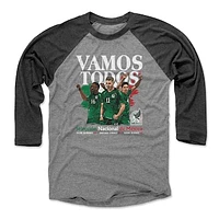 Men's 500 Level Black Mexico National Team Vamos Todos Julián Quiñones, Santiago Giménez & Edson Álvarez Raglan 3/4-Sleeve Baseball T-Shirt