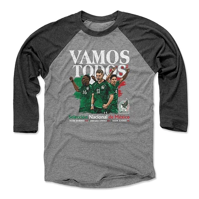 Men's 500 Level Black Mexico National Team Vamos Todos Julián Quiñones, Santiago Giménez & Edson Álvarez Raglan 3/4-Sleeve Baseball T-Shirt
