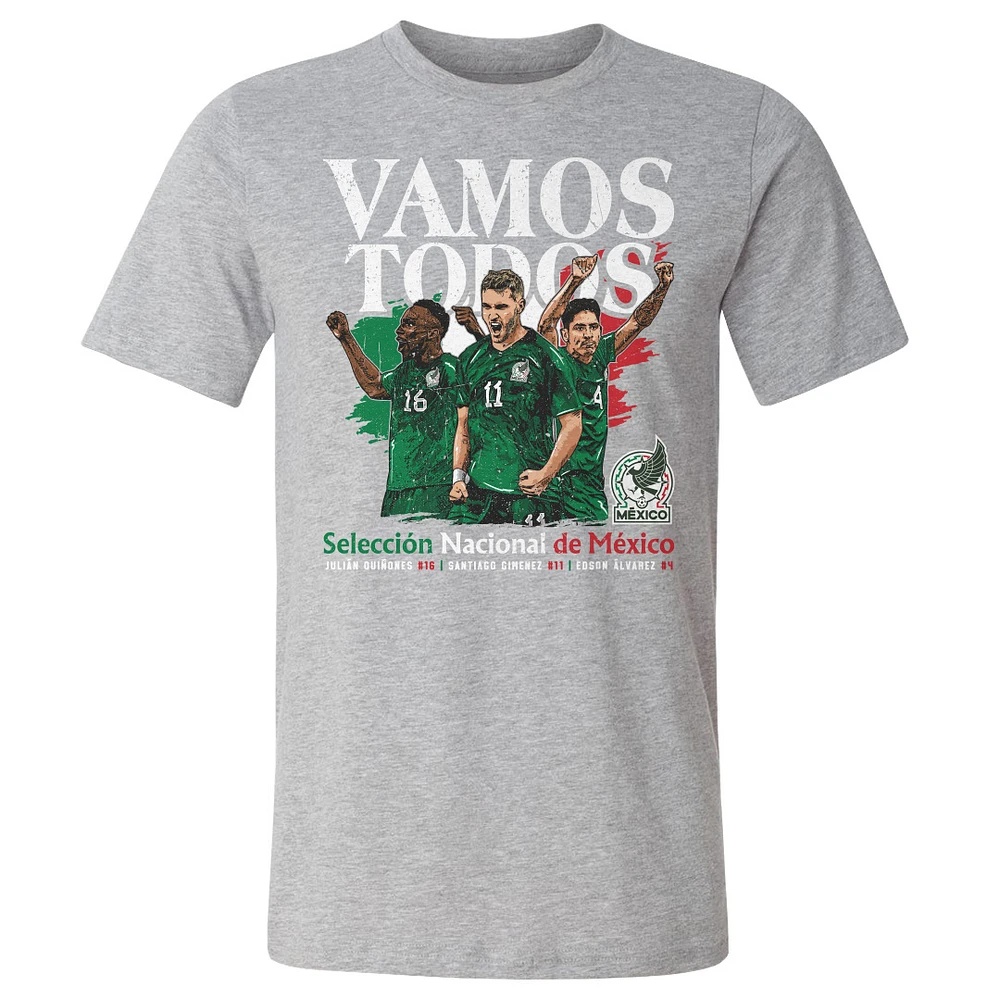 Men's 500 Level Heather Gray Mexico National Team Vamos Todos Julián Quiñones, Santiago Giménez & Edson Álvarez T-Shirt