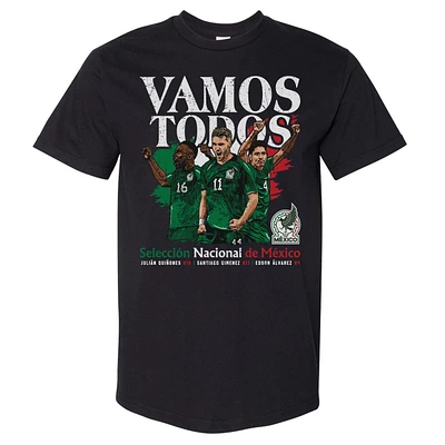 Men's 500 Level Black Mexico National Team Vamos Todos Julián Quiñones, Santiago Giménez & Edson Álvarez T-Shirt