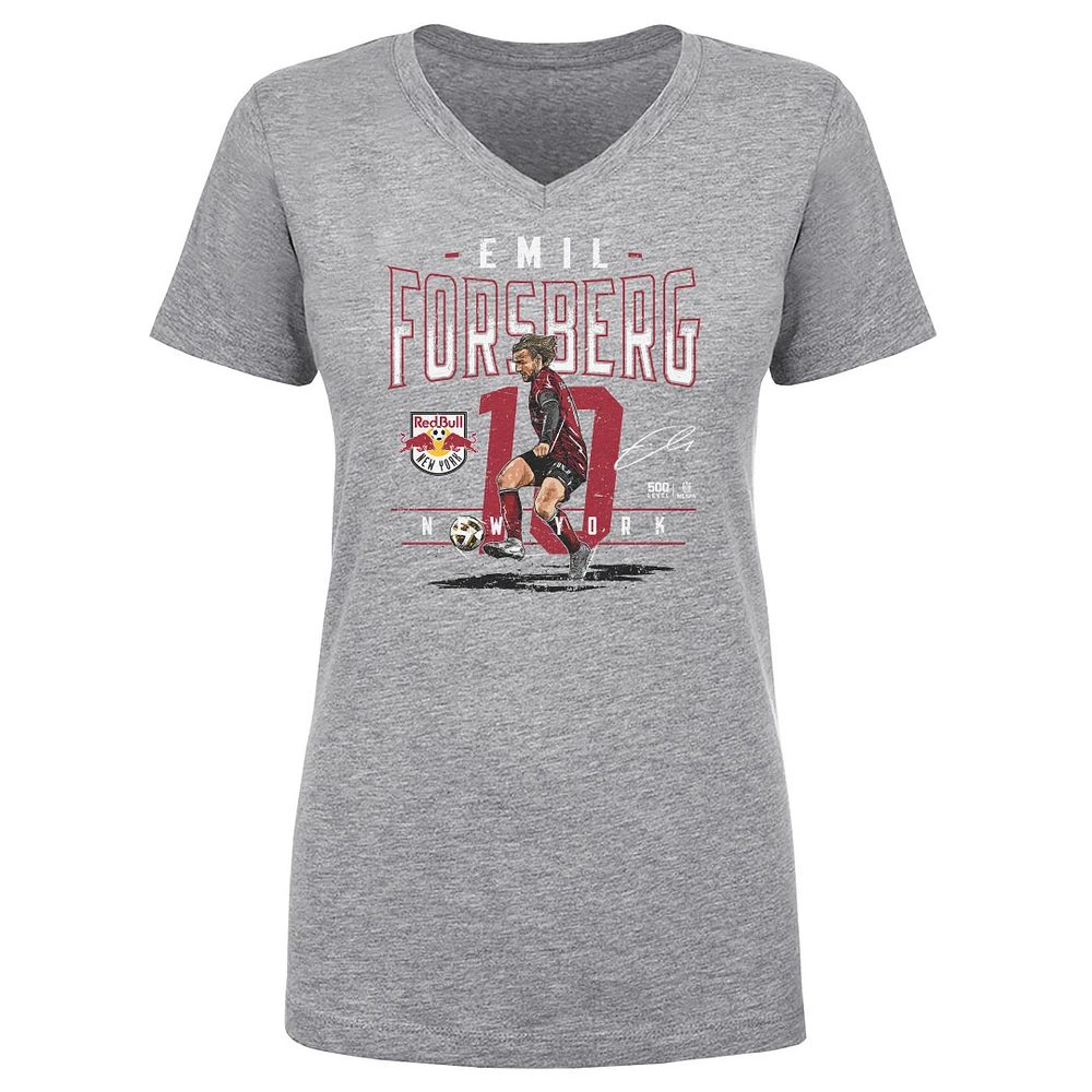 Women's 500 Level Emil Forsberg Heather Gray New York Red Bulls Feature V-Neck T-Shirt