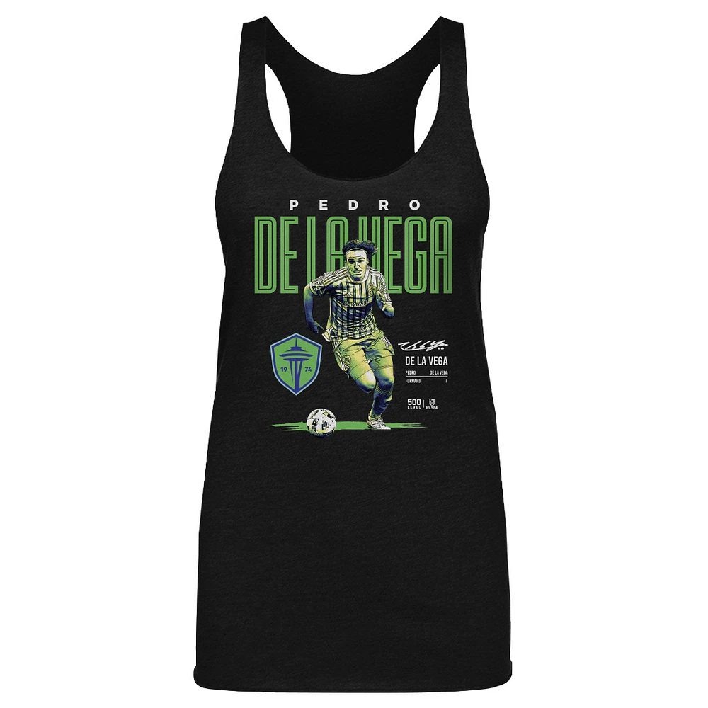 Women's 500 Level Pedro de la Vega Black Seattle Sounders FC Bitmap Tri-Blend Tank Top