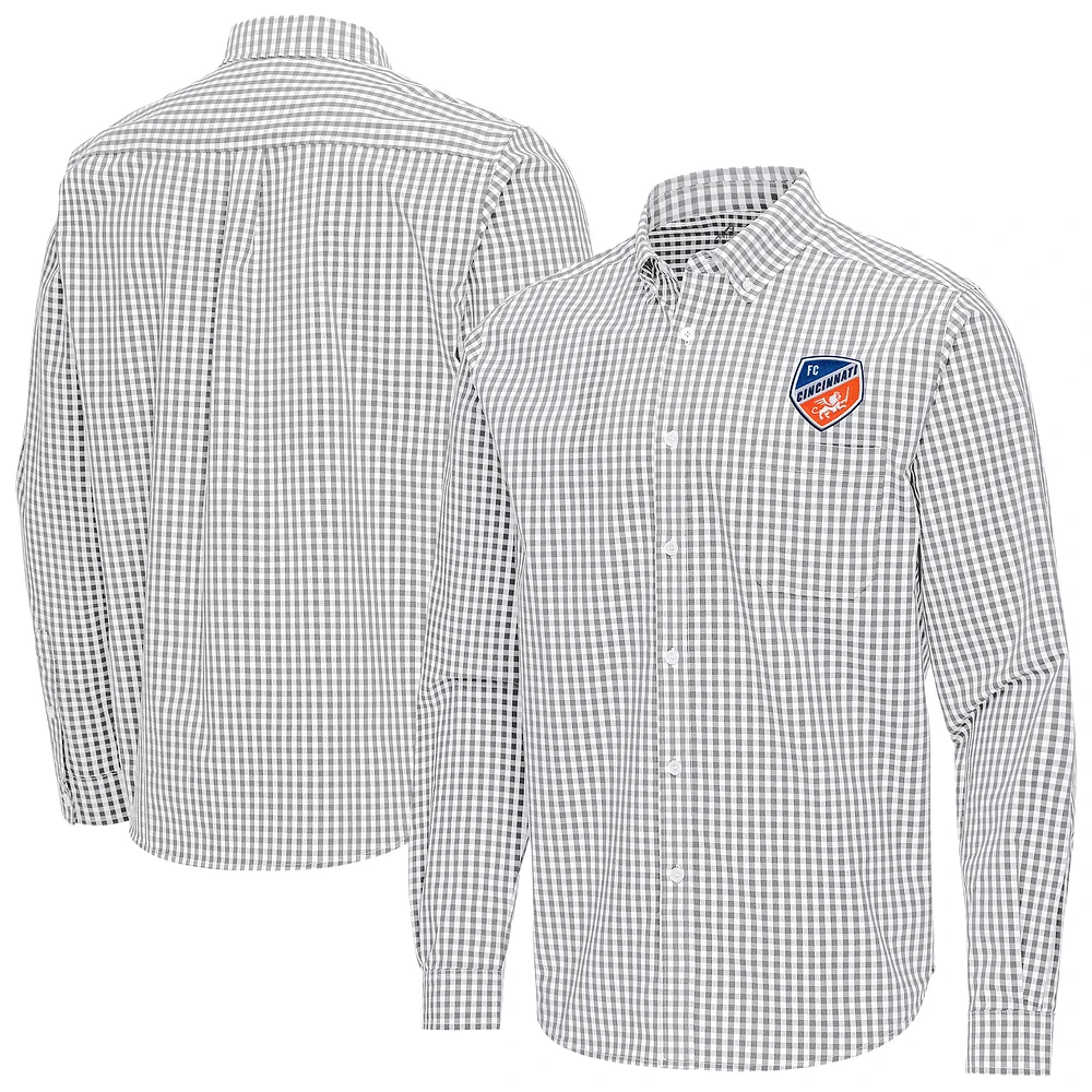 Men's Antigua Gray FC Cincinnati Ellis Tri-Blend Long Sleeve Button-Down Shirt
