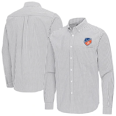 Men's Antigua Gray FC Cincinnati Ellis Tri-Blend Long Sleeve Button-Down Shirt