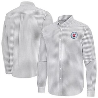 Men's Antigua Gray Chicago Fire Ellis Tri-Blend Long Sleeve Button-Down Shirt