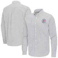 Men's Antigua Gray Chicago Fire Ellis Tri-Blend Long Sleeve Button-Down Shirt