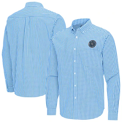 Men's Antigua Sky Blue New York City FC Ellis Tri-Blend Long Sleeve Button-Down Shirt