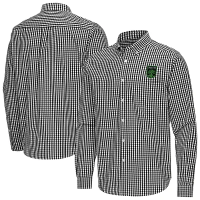 Men's Antigua Black Austin FC Ellis Tri-Blend Long Sleeve Button-Down Shirt