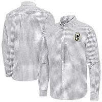 Men's Antigua Gray Columbus Crew Ellis Tri-Blend Long Sleeve Button-Down Shirt
