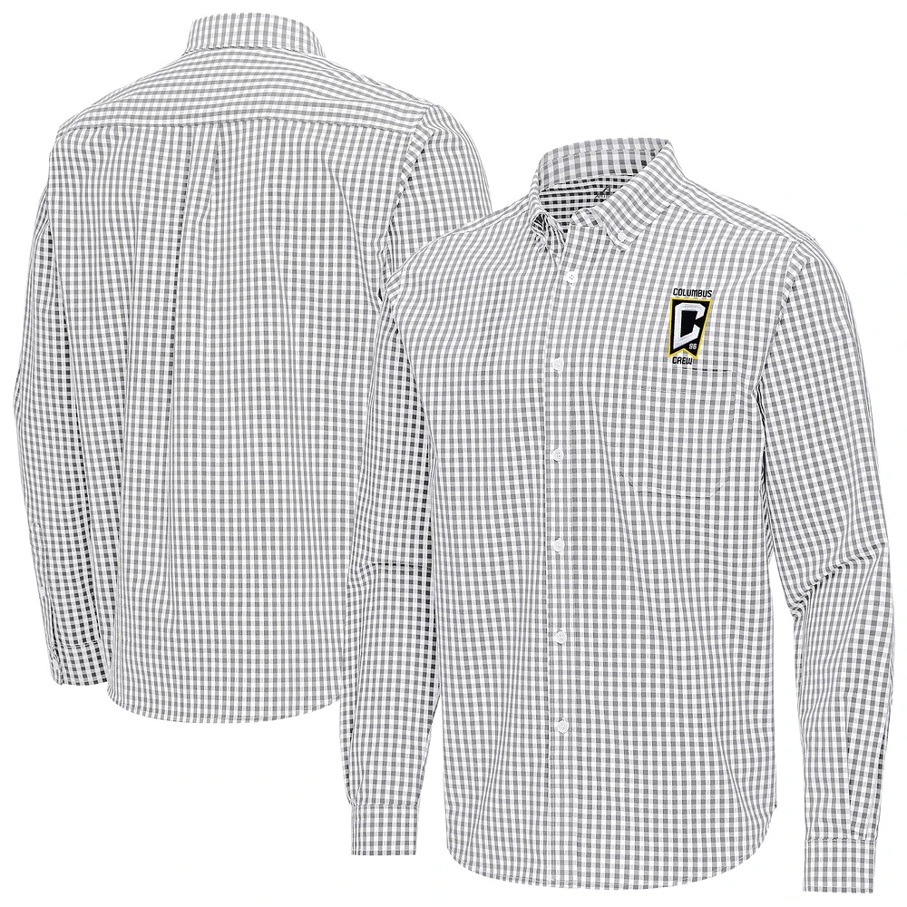 Men's Antigua Gray Columbus Crew Ellis Tri-Blend Long Sleeve Button-Down Shirt