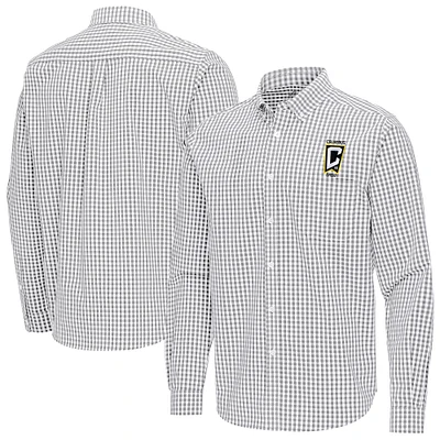 Men's Antigua Gray Columbus Crew Ellis Tri-Blend Long Sleeve Button-Down Shirt