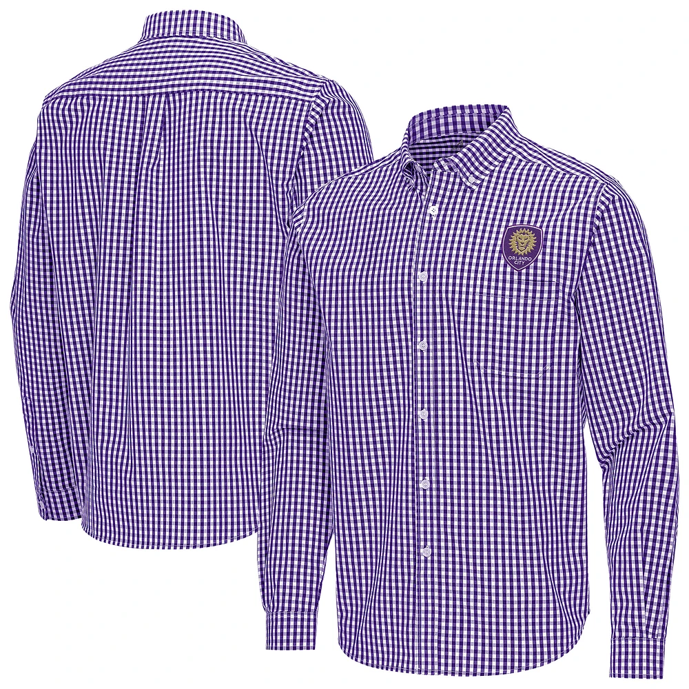 Men's Antigua Orlando City SC Ellis Tri-Blend Long Sleeve Button-Down Shirt