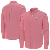 Men's Antigua Red New York Bulls Porter Woven Tri-Blend Long Sleeve Button-Down Shirt