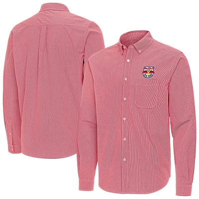 Men's Antigua Red New York Bulls Porter Woven Tri-Blend Long Sleeve Button-Down Shirt