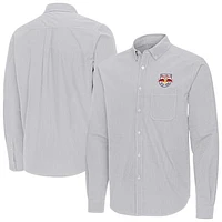 Men's Antigua Red New York Bulls Porter Woven Tri-Blend Long Sleeve Button-Down Shirt