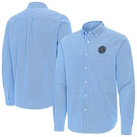 Men's Antigua Sky Blue New York City FC Porter Woven Tri-Blend Long Sleeve Button-Down Shirt