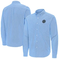 Men's Antigua Sky Blue New York City FC Porter Woven Tri-Blend Long Sleeve Button-Down Shirt