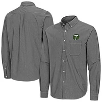 Men's Antigua Black Portland Timbers Porter Woven Tri-Blend Long Sleeve Button-Down Shirt