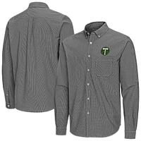 Men's Antigua Black Portland Timbers Porter Woven Tri-Blend Long Sleeve Button-Down Shirt