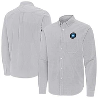Men's Antigua Gray Charlotte FC Porter Woven Tri-Blend Long Sleeve Button-Down Shirt