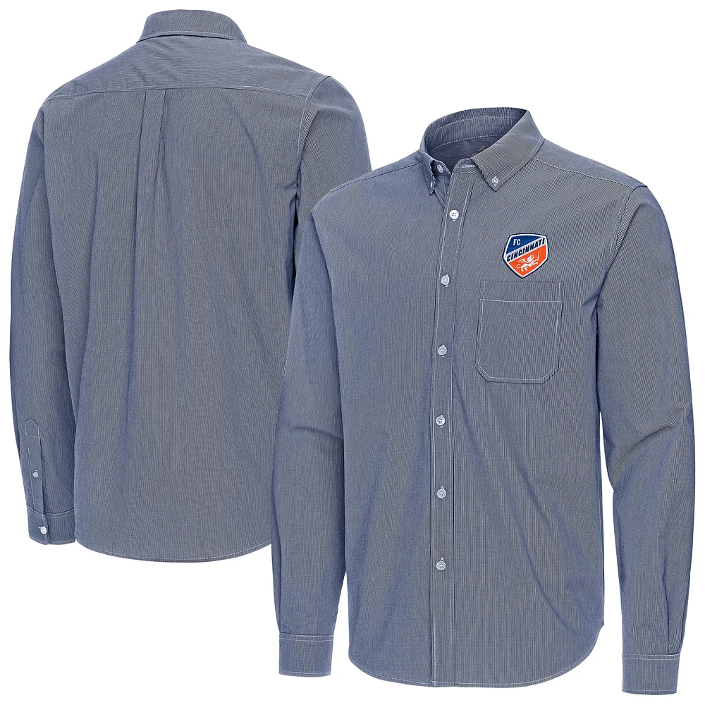 Men's Antigua Navy FC Cincinnati Porter Woven Tri-Blend Long Sleeve Button-Down Shirt