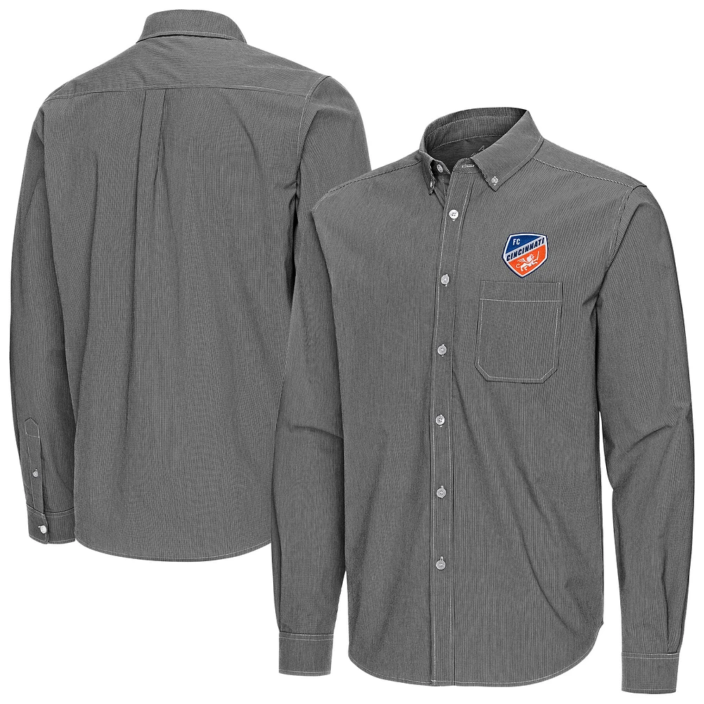 Men's Antigua FC Cincinnati Porter Woven Tri-Blend Long Sleeve Button-Down Shirt