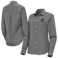 Women's Antigua Sporting Kansas City Porter Woven Tri-Blend Long Sleeve Button-Up Shirt