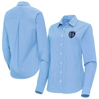 Women's Antigua Sky Blue Sporting Kansas City Porter Woven Tri-Blend Long Sleeve Button-Up Shirt