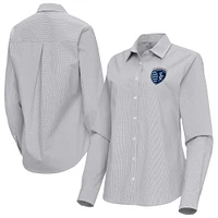 Women's Antigua Gray Sporting Kansas City Porter Woven Tri-Blend Long Sleeve Button-Up Shirt