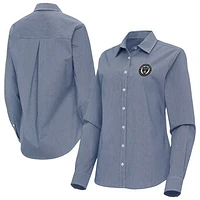Women's Antigua Navy Philadelphia Union Porter Woven Tri-Blend Long Sleeve Button-Up Shirt