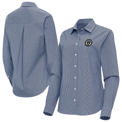 Women's Antigua Navy Philadelphia Union Porter Woven Tri-Blend Long Sleeve Button-Up Shirt