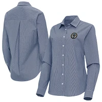 Women's Antigua Navy Philadelphia Union Porter Woven Tri-Blend Long Sleeve Button-Up Shirt